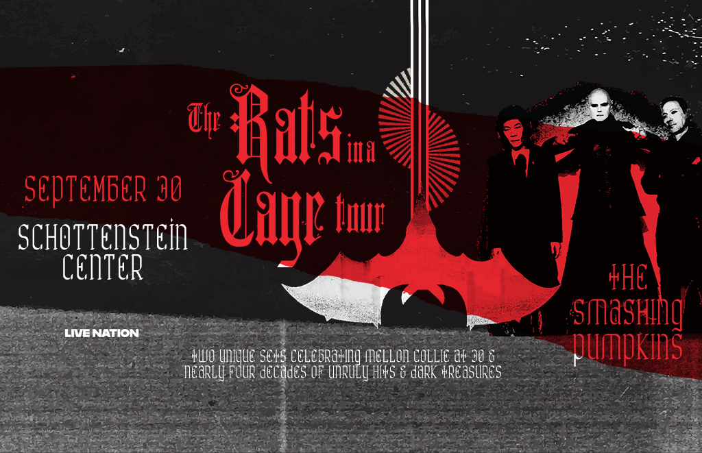 Concert poster advertising a rock tour at Schottenstein Center on September 30, featuring The Smashing Pumpkins.